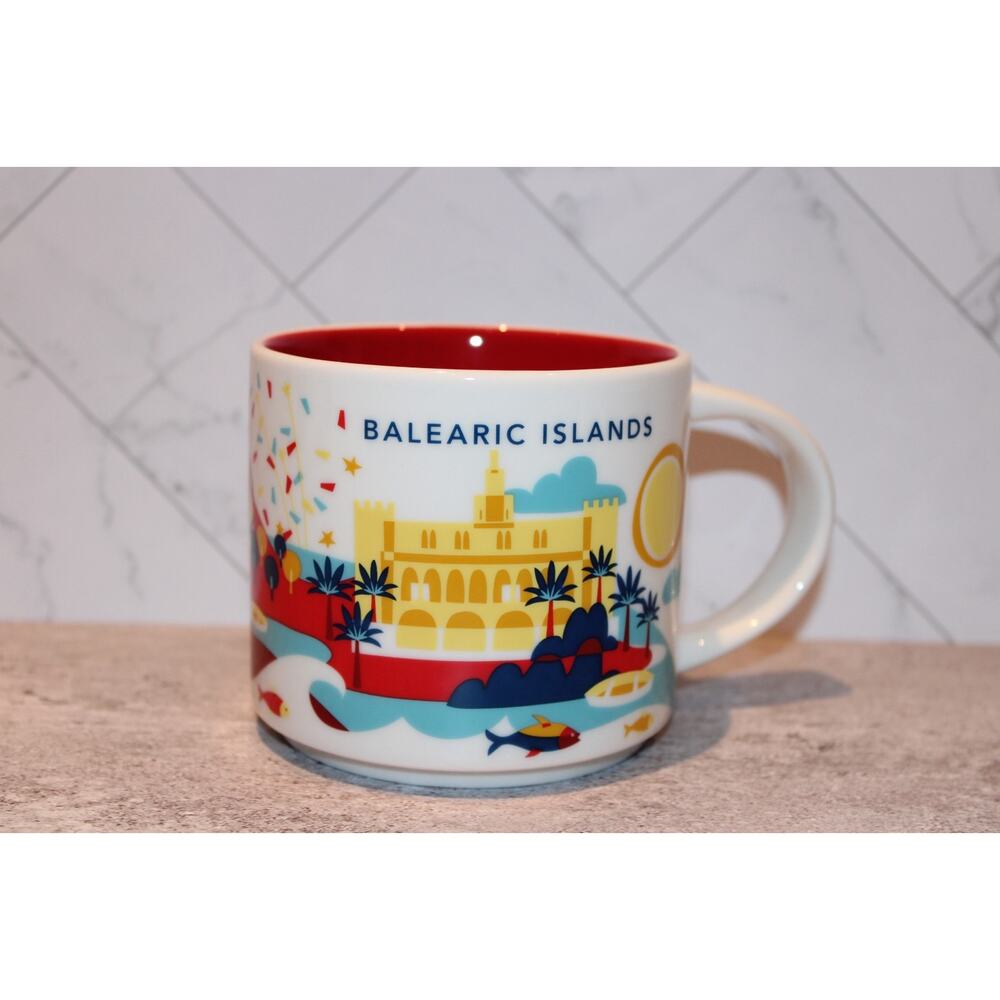 Starbucks Balearic Islands Spain You Are Here YAH Mug 14oz 414ml Colorful EUC